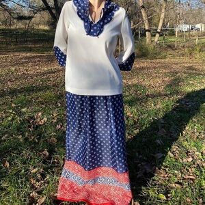 Vintage 70s Miss Charm poly Americana skirt and tunic set